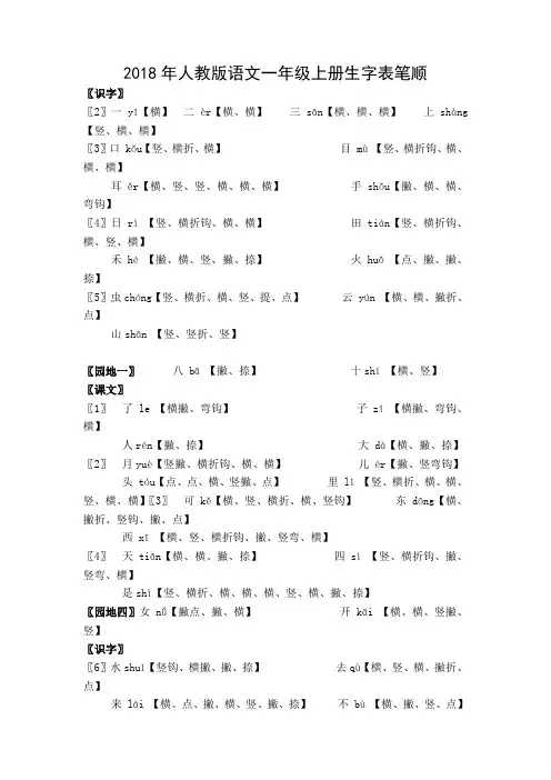人教版语文一年级上册生字表笔顺及词组