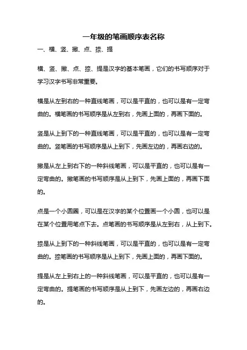 一年级的笔画顺序表名称
