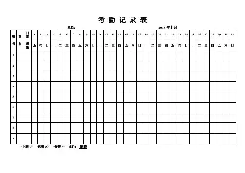 2018年全年最新版考勤表
