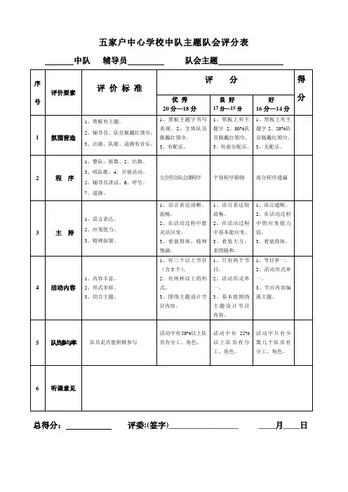 中队主题队会评分表 2