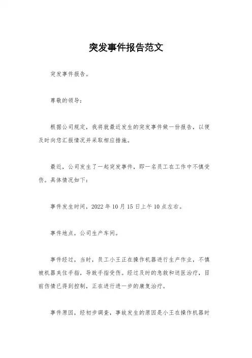 突发事件报告范文