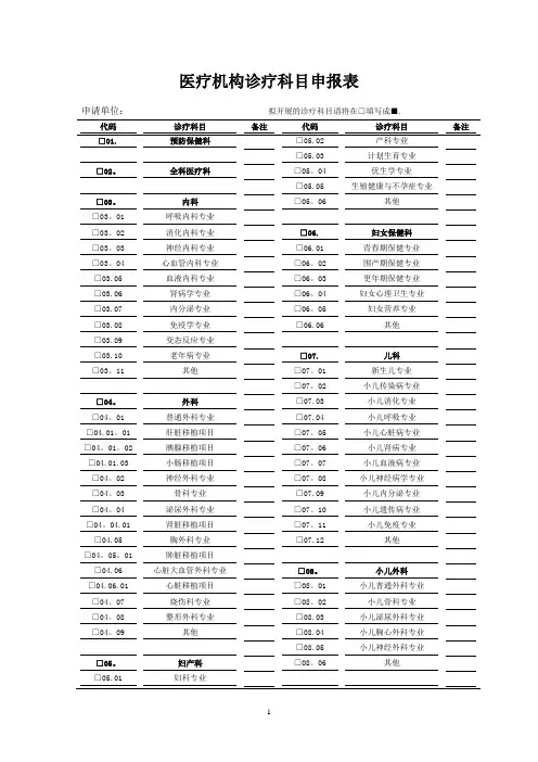 医疗机构诊疗科目申报表