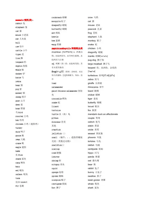 关于动物的英文单词(全面版)
