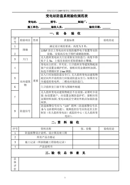 防盗系统验收规范表