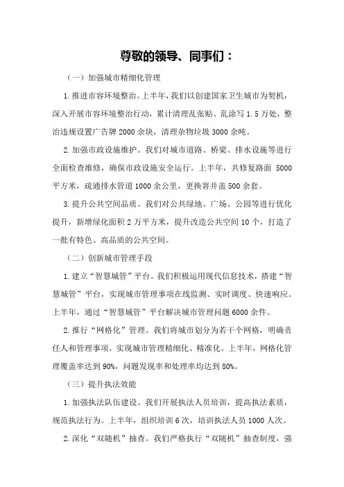 城管局上半年总结及下半年计划行政工作计划