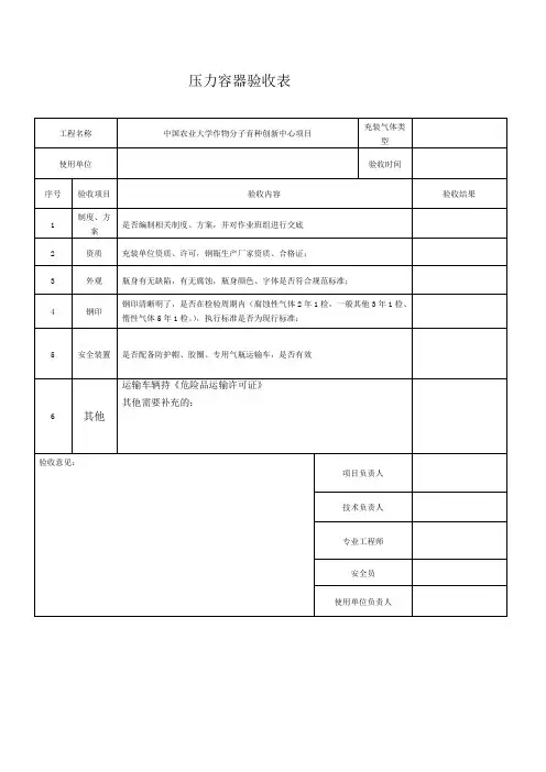 压力容器、气瓶验收表