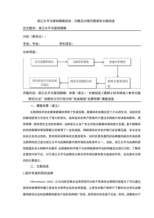 《太平鸟营销策略现状问题及对策》开题报告文献综述4000字