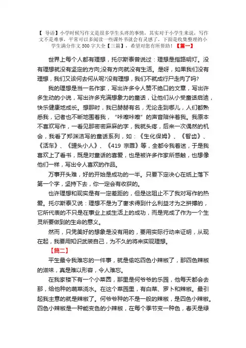 小学生满分作文500字大全【三篇】
