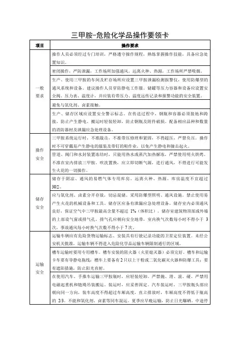 三甲胺[无水]-危险化学品操作要领卡