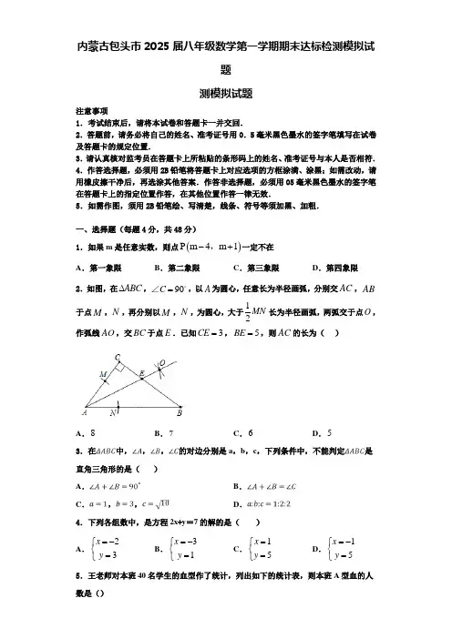 内蒙古包头市2025届八年级数学第一学期期末达标检测模拟试题含解析