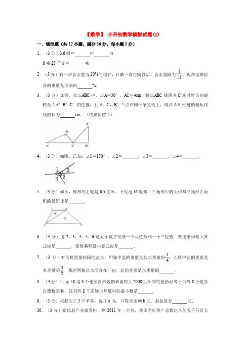 【3套试卷】西安市高新第一中学小升初模拟考试数学试题含答案
