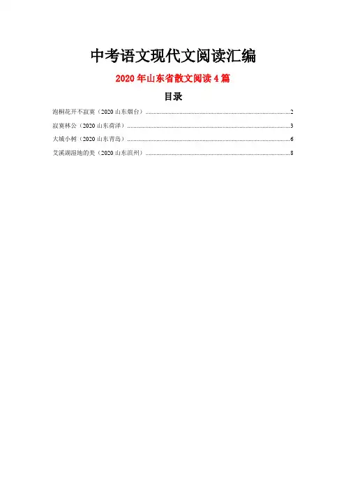 2020年山东省中考语文现代文阅读之散文阅读4篇