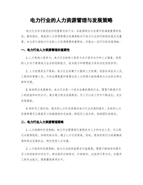 电力行业的人力资源管理与发展策略