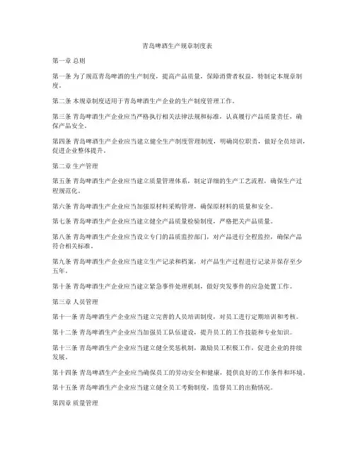 青岛啤酒生产规章制度表