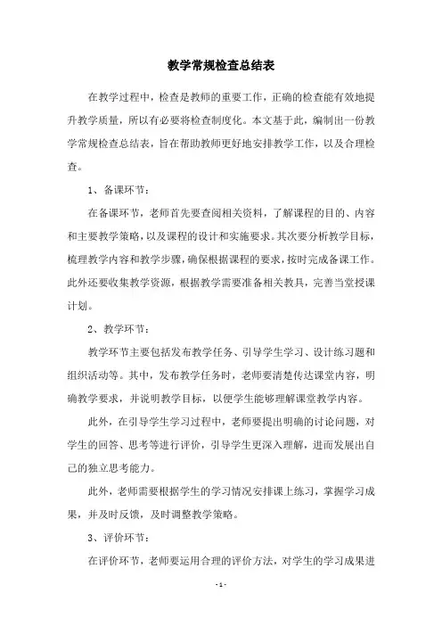 教学常规检查总结表