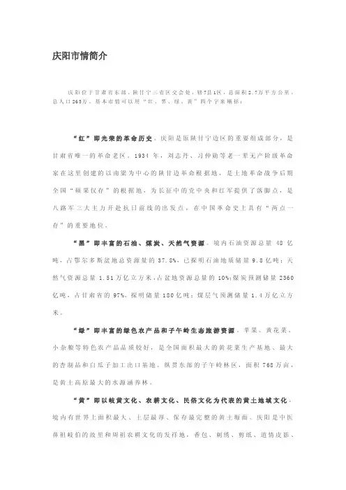 庆阳市情简介