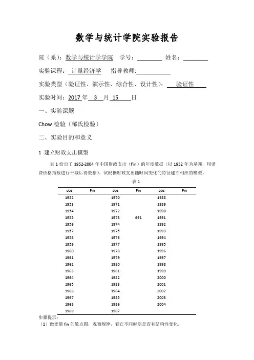 计量经济学chow(邹氏)检验检验模型是否存在结构性变化eviews6