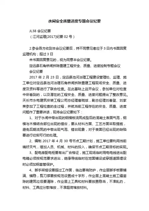 水闸安全质量进度专题会议纪要