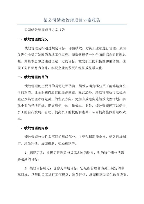 某公司绩效管理项目方案报告