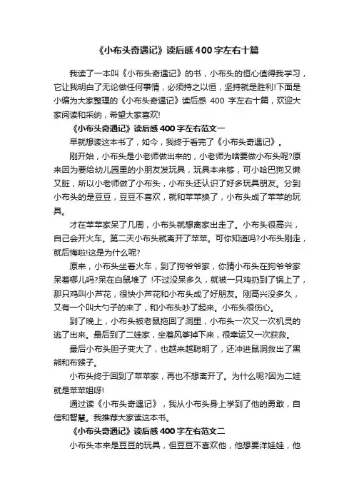《小布头奇遇记》读后感400字左右十篇