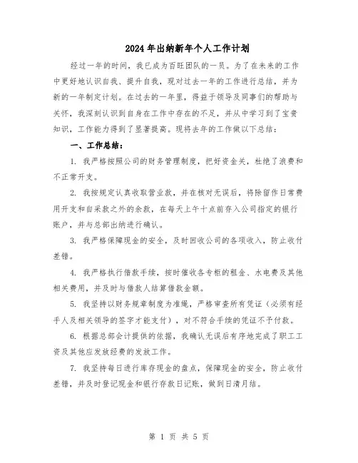 2024年出纳新年个人工作计划（三篇）