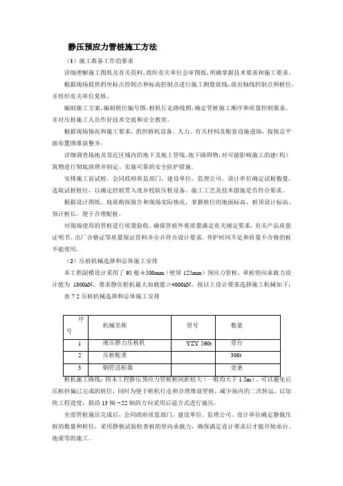 静压预应力管桩施工方法