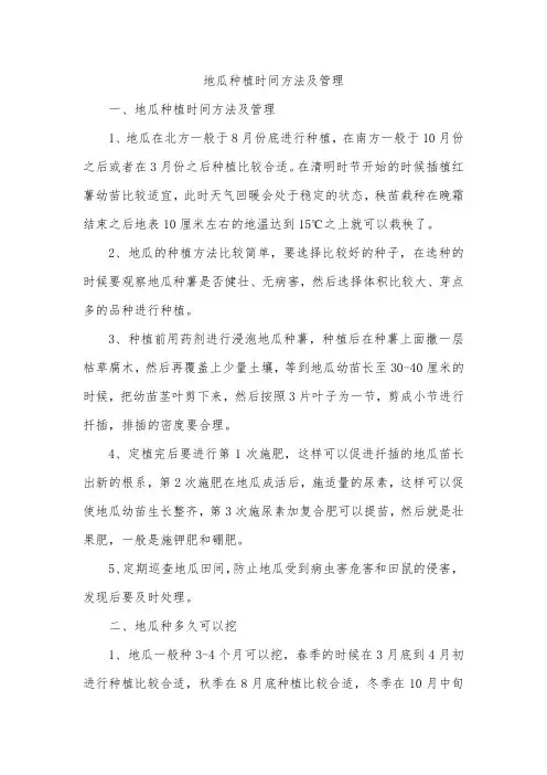 地瓜种植时间方法及管理