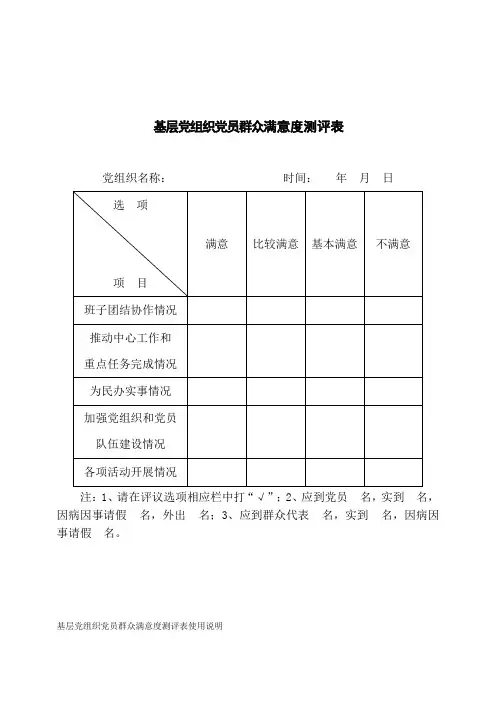 基层党组织党员群众满意度测评表