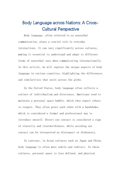 不同国家肢体语言英语作文