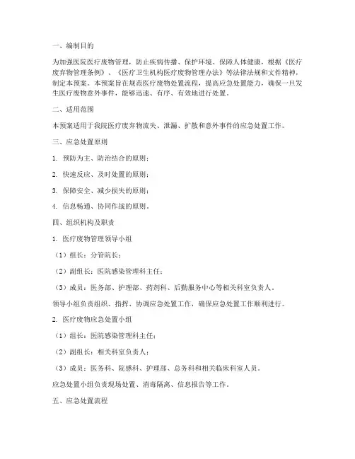 医院医疗废物处置应急预案及流程