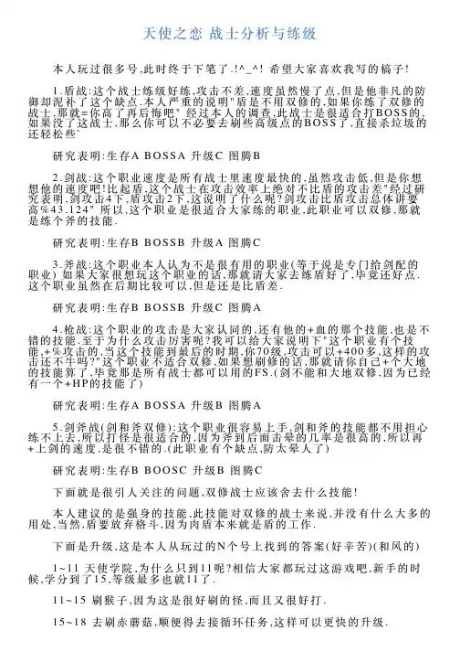 天使之恋战士分析与练级
