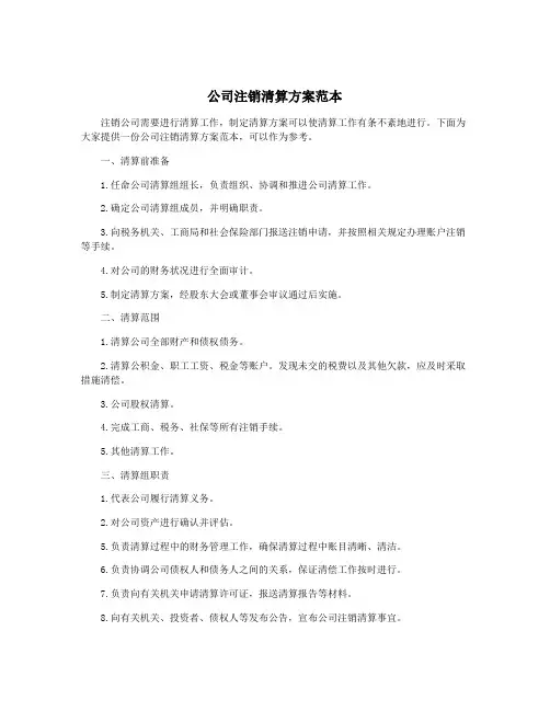 公司注销清算方案范本