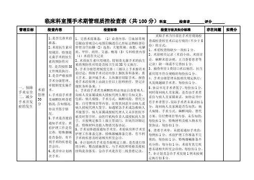 围手术期管理质控检查表