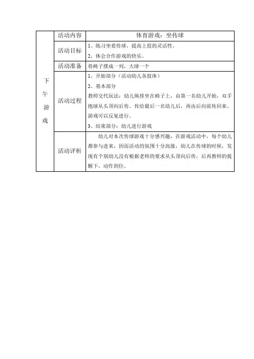 幼儿园体育游戏：坐传球