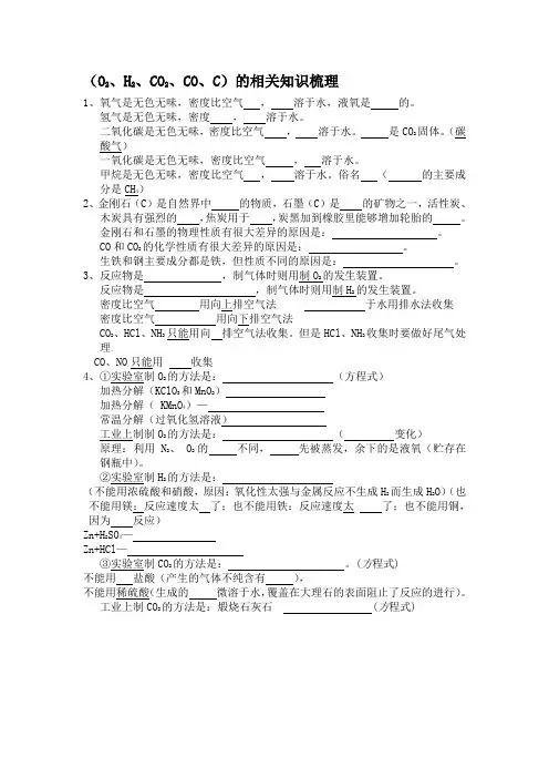 (O2、H2、CO2、CO、C)的相关知识梳理