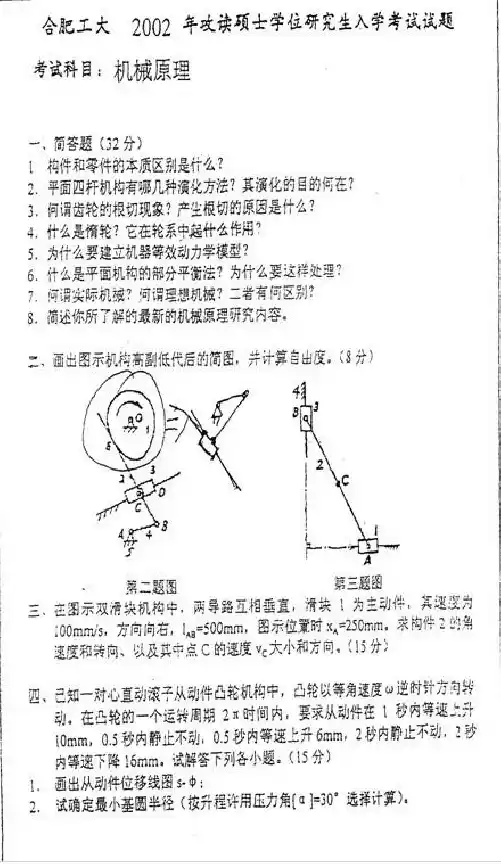 2002,2005,2006,2013年合肥工业大学机械原理考研试题