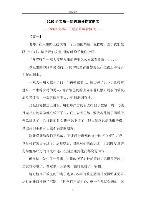 2020语文高一优秀满分作文例文