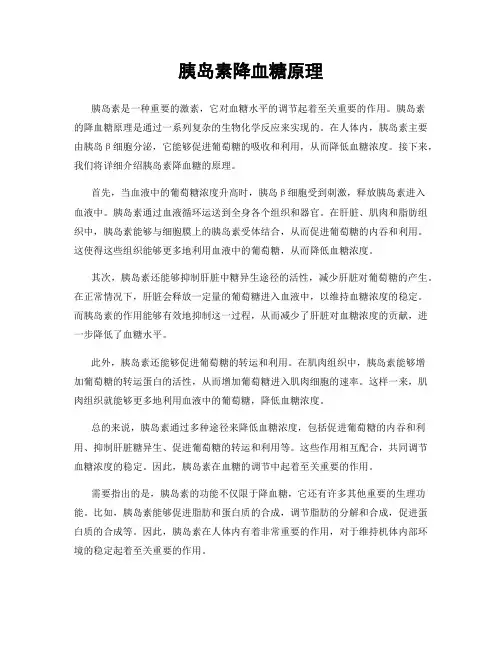 胰岛素降血糖原理