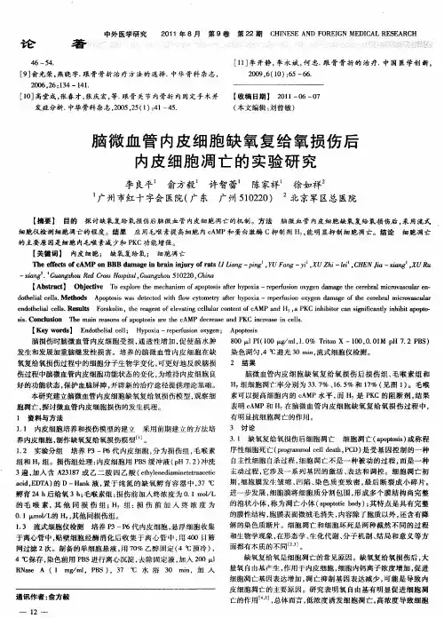 脑微血管内皮细胞缺氧复给氧损伤后内皮细胞凋亡的实验研究