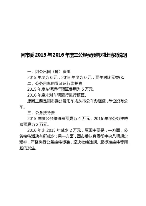 团市委2015与2016年度三公经费预算对比情况说明【模板】