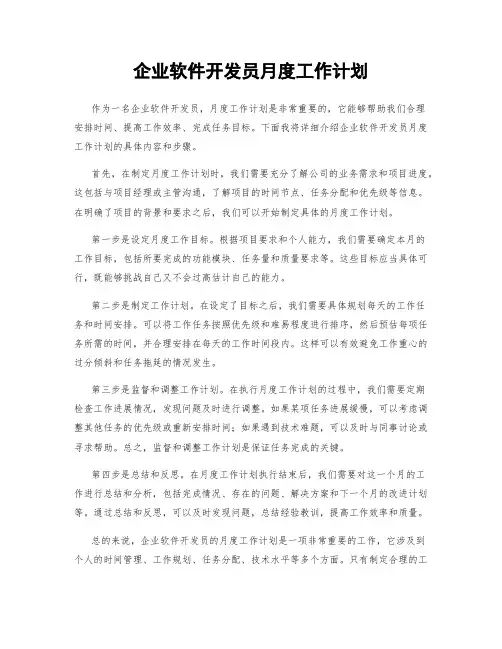 企业软件开发员月度工作计划