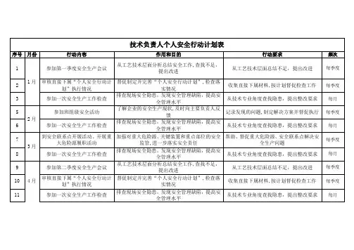 技术负责人个人安全行动计划表(模板)