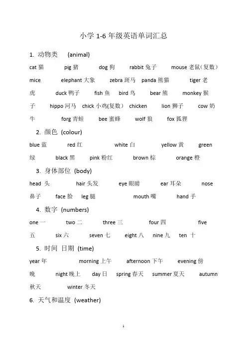 1至6年级小学英语单词汇总