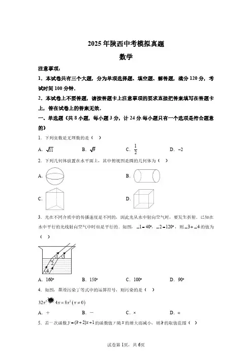 2025年陕西省中考数学模拟试卷试题及答案详解(精校打印)