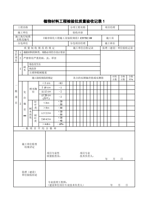 植物材料工程检验批质量验收记录