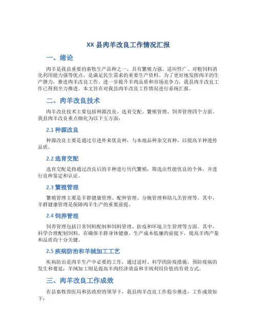 XX县肉羊改良工作情况汇报
