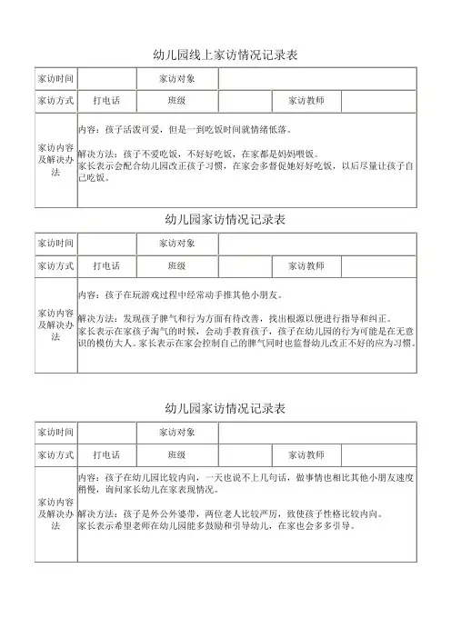 幼儿园线上家访情况记录表18个