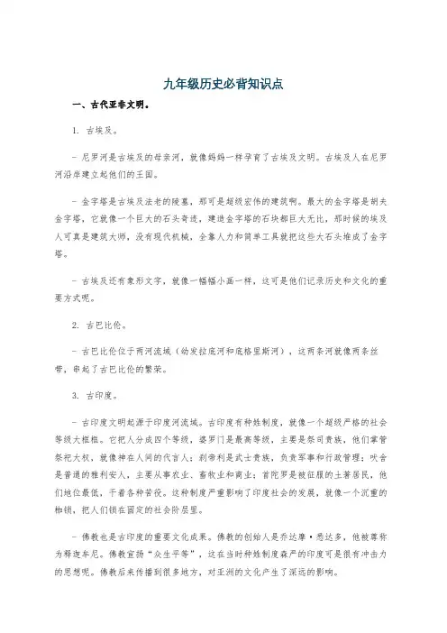 九年级历史必背知识点