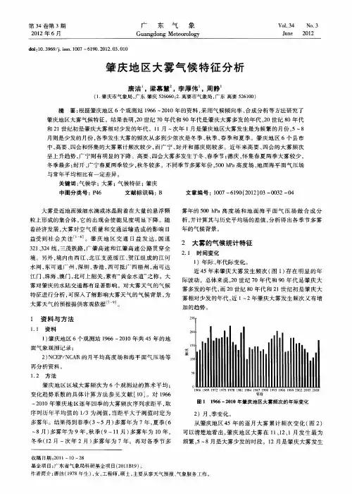 肇庆地区大雾气候特征分析