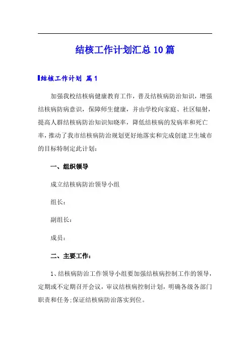 结核工作计划汇总10篇